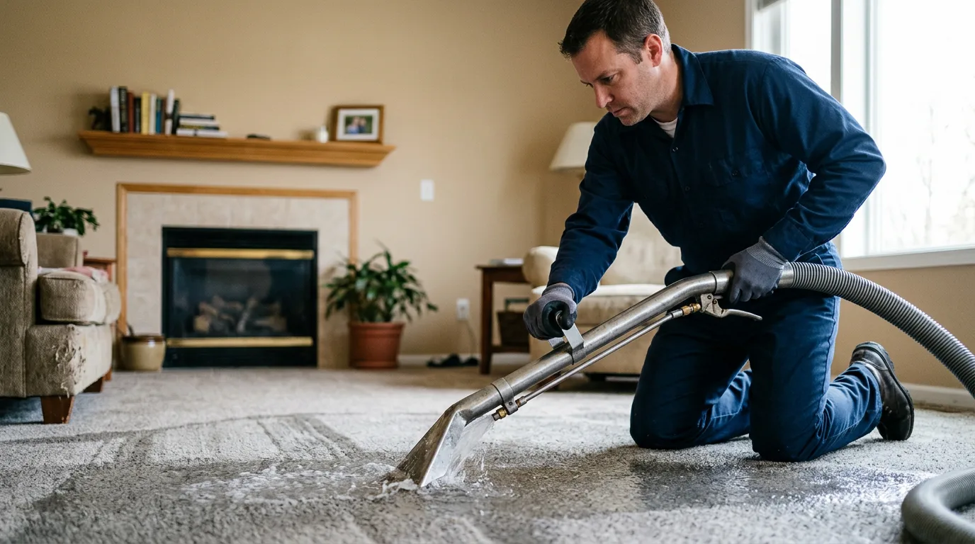 Water damage restoration technician working near Hull, MA